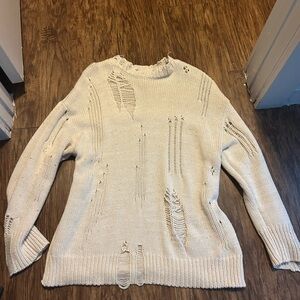 Distressed Cream Sweater